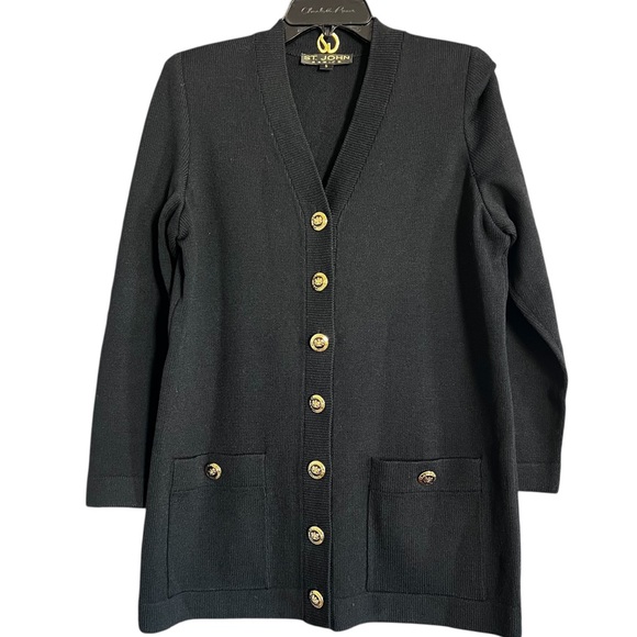 St. John Basics Women’s Santana Knit Blazer in Black Gold Button Detail size S